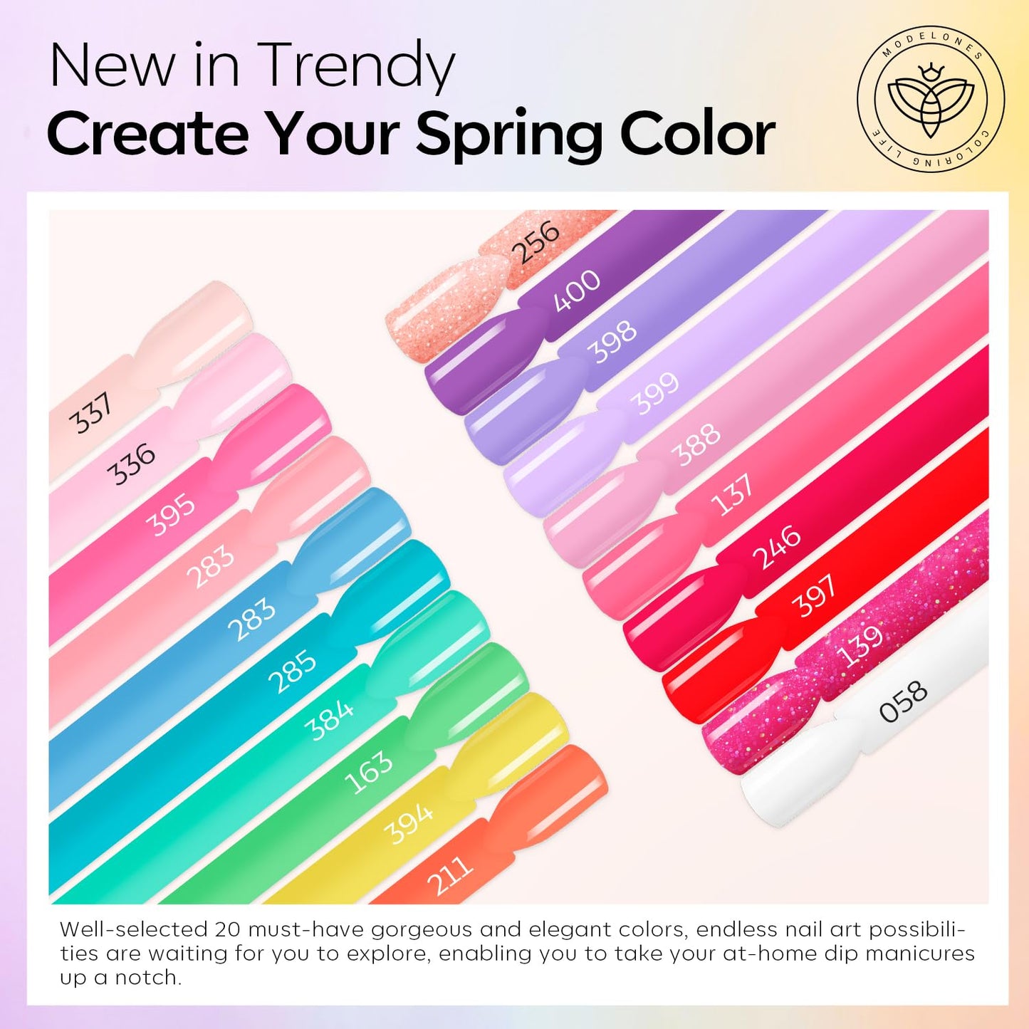 Modelones Dip Powder Nail Kit Starter, 20 Colors Summer Clear Pink Dipping Powder Liquid Set Base&Top Activator for French Nail Art Salon DIY Kit