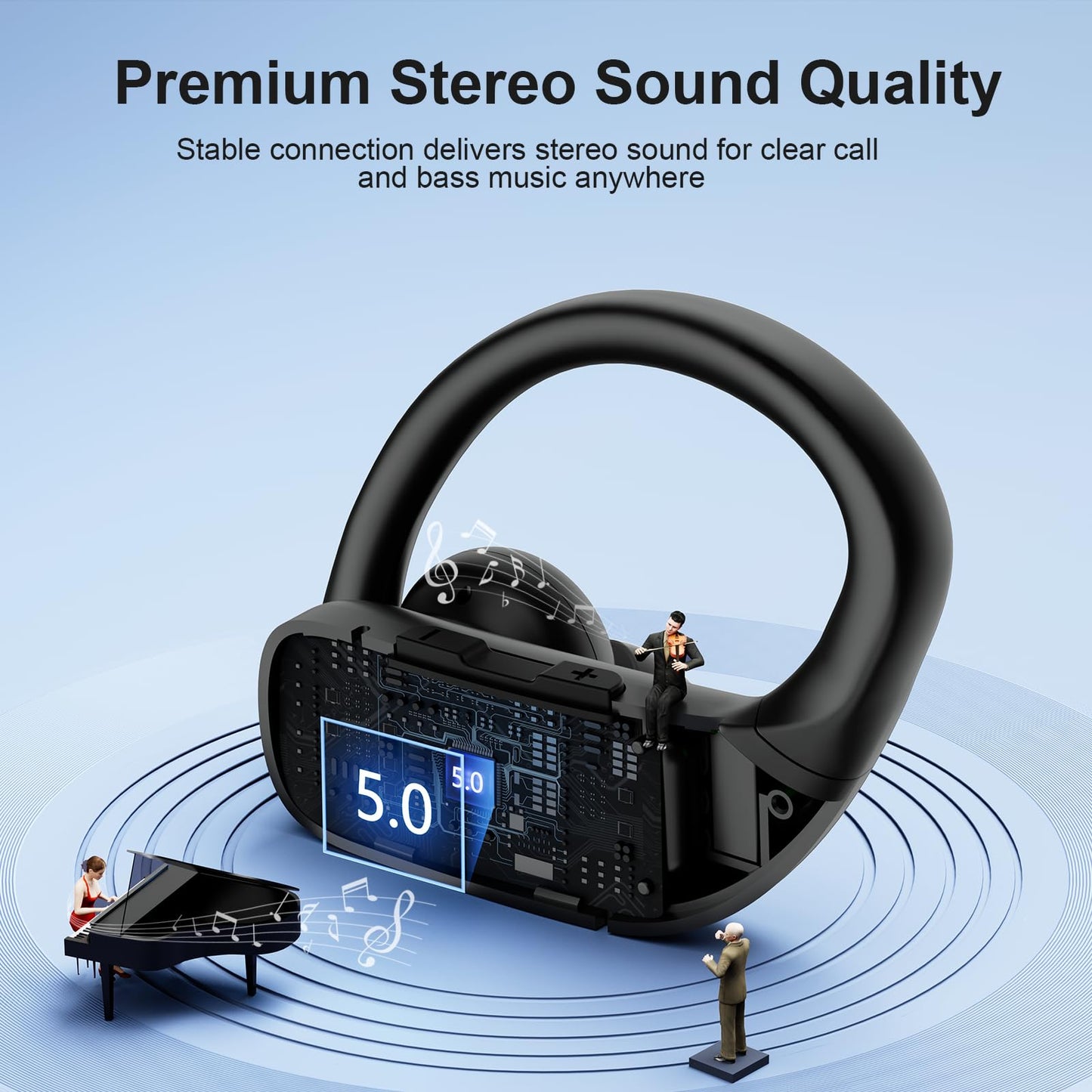 occiam Wireless Earbuds Bluetooth Headphones 48H Play Back Earphones in Ear Waterproof with Microphone LED Display for Sports Running Workout Black