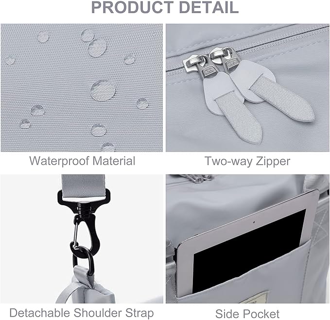 Womens travel bags, weekender carry on for women, sports Gym Bag, workout duffel bag, overnight shoulder Bag fit 15.6 inch Laptop (Large, Grey)