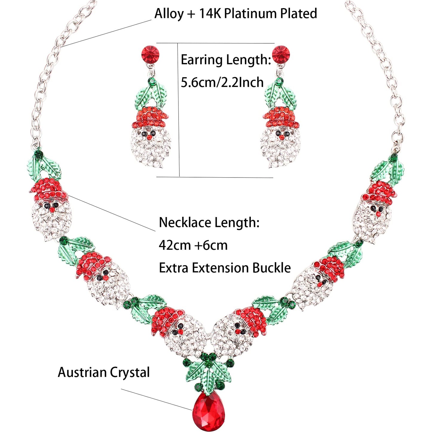QYJ 2 Pcs/Set Fashion Statement Bib Santa Claus Christmas Necklace Dangle Earring Costume Jewelry Set for Christmas Party Xmas Gift for Women(Style1-Gold Plated)