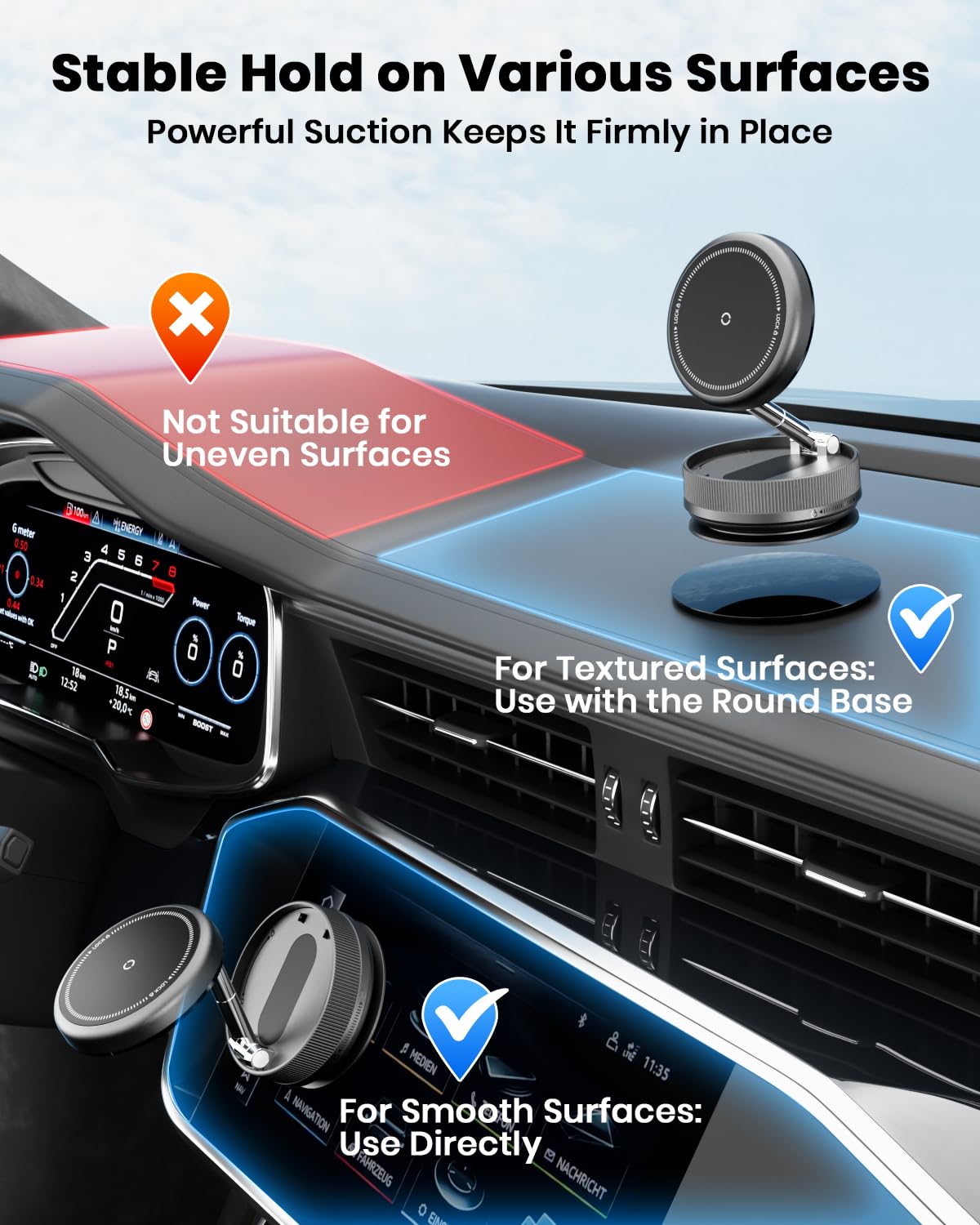 2026 Upgraded 360° Vacuum Magnetic Car Phone Holder for Magsafe [96+LBS Strongest Suction & 2800gf Strongest Magnetic], Adjustable Car Phone Mount for Your Car/Gym/Mirror/Shower for iPhone & Android