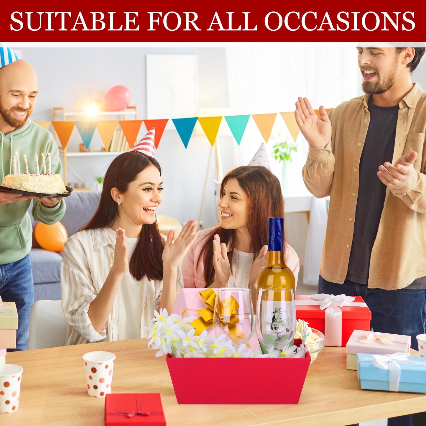 AFOROEOA 10PACK Baskets For Gifts Empty, 10 x 8”Thick Red Gift Basket with 10 Clear Gift Bags and 10 Pull Bows, Empty Gift Baskets for Christmas, Thanksgiving Wedding Birthday Party Wrapping Gift