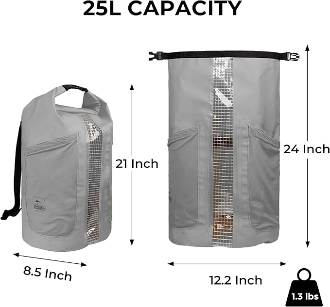 Waterproof Floating Dry Bag for Men Women - 25L Waterproof Backpack with Side Pockets - Roll Top Sack Keeps Gear Dry for Kayaking, Rafting, Boating, Swimming, Camping, Beach, Fishing