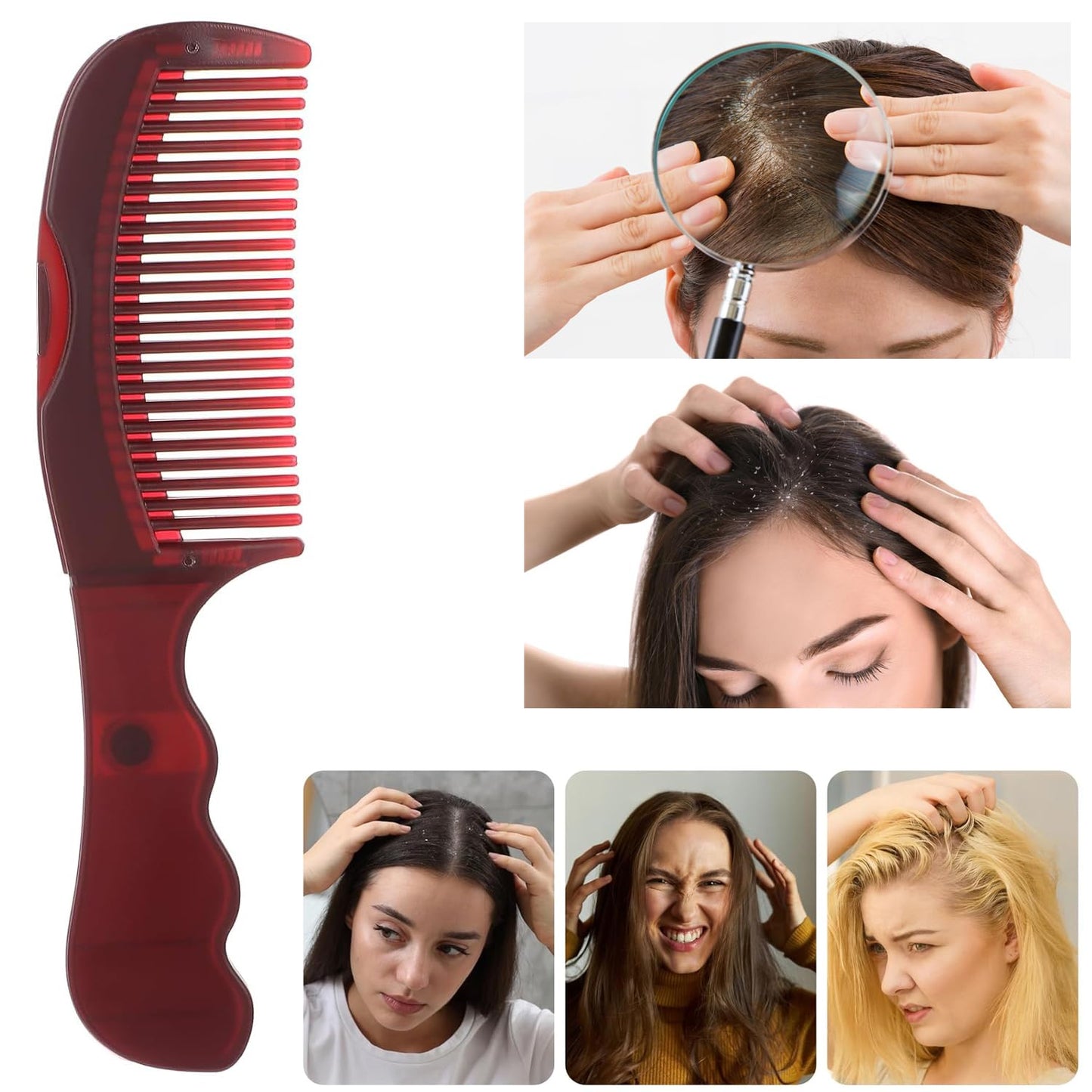 Dandruff Comb for Scalp Care - Multifunctional Hairbrush for Dandruff Removal, Detox & Psoriasis, Lice Comb with Hollow Tooth Design, Scalp Massage Brush for Men, Women & Kids(Red)
