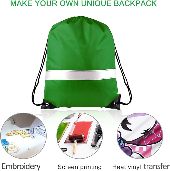 KUUQA 15 Pack Drawstring Backpack Bag Bulk Reflective Backpack String Bags Cinch Sack Backpack for Team Yoga Sport Gym Traveling