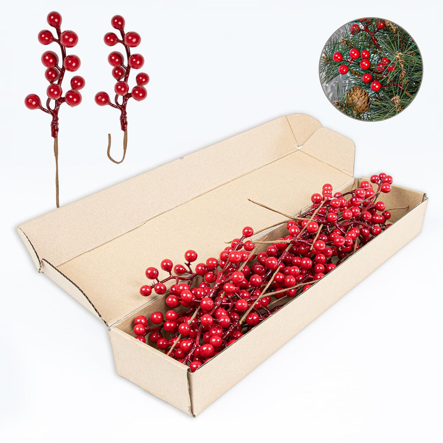 LLZLL 32 Pack Christmas Tree Decorations, Artificial Red Berry Stems 6.5 Inch Christmas Berry Picks with Holly Berries for Xmas Winter Holiday Home DIY Ornaments