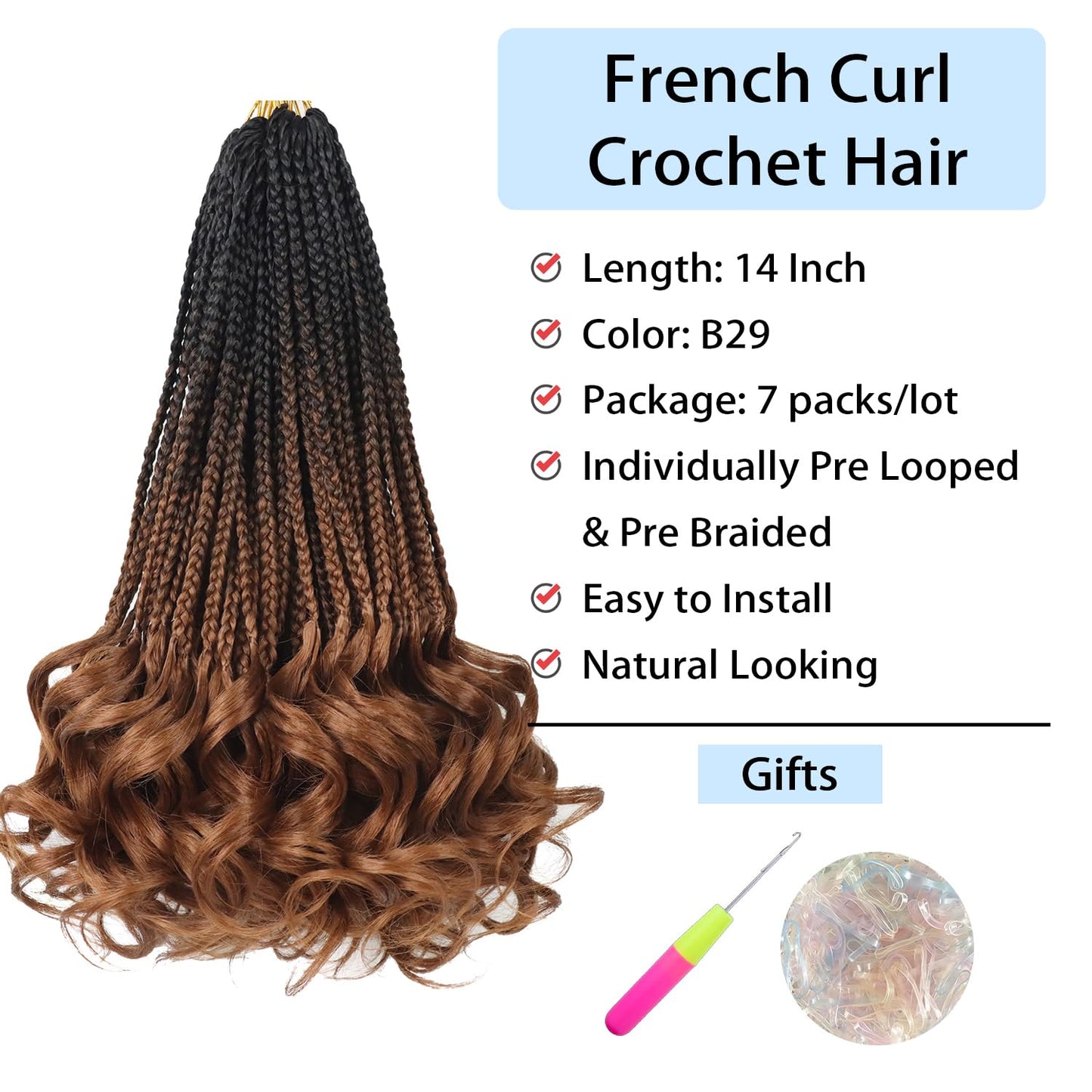 Crochet Braids 14 Inch French Curly Braiding Hair Goddess Box Braids Crochet Hair Curly Braiding Hair French Curl Crochet Braids with Curly Ends Spanish Curly Braiding Hair Extensions(B29#)