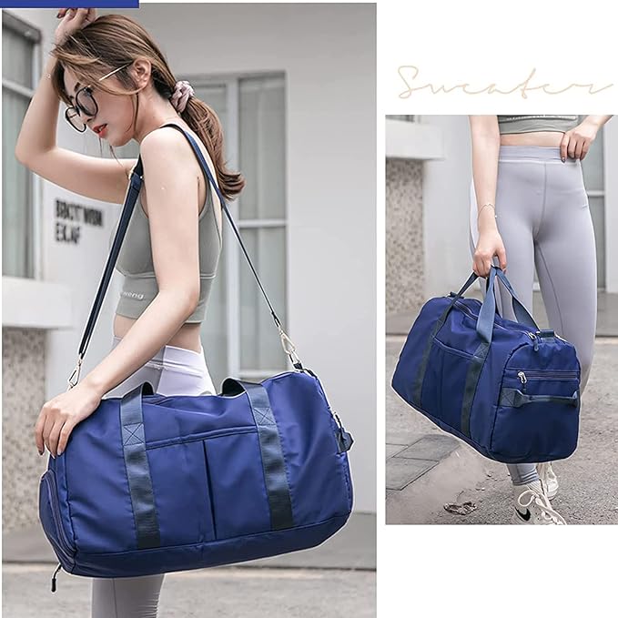 ZUEVI Sports Gym Duffel Bag for Men or Women Waterproof Weekender Travel Bag with Shoes Compartment Dry and Wet Separation for Training Swim Yoga(Blue)