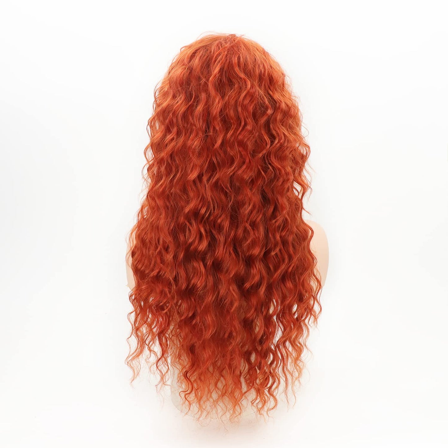 Fencca Wigs Auburn Long Curly Wig Synthetic Wigs for Women Dark Orange Free Part Full Curly Wig Long Wavy Hair Replacement Wig