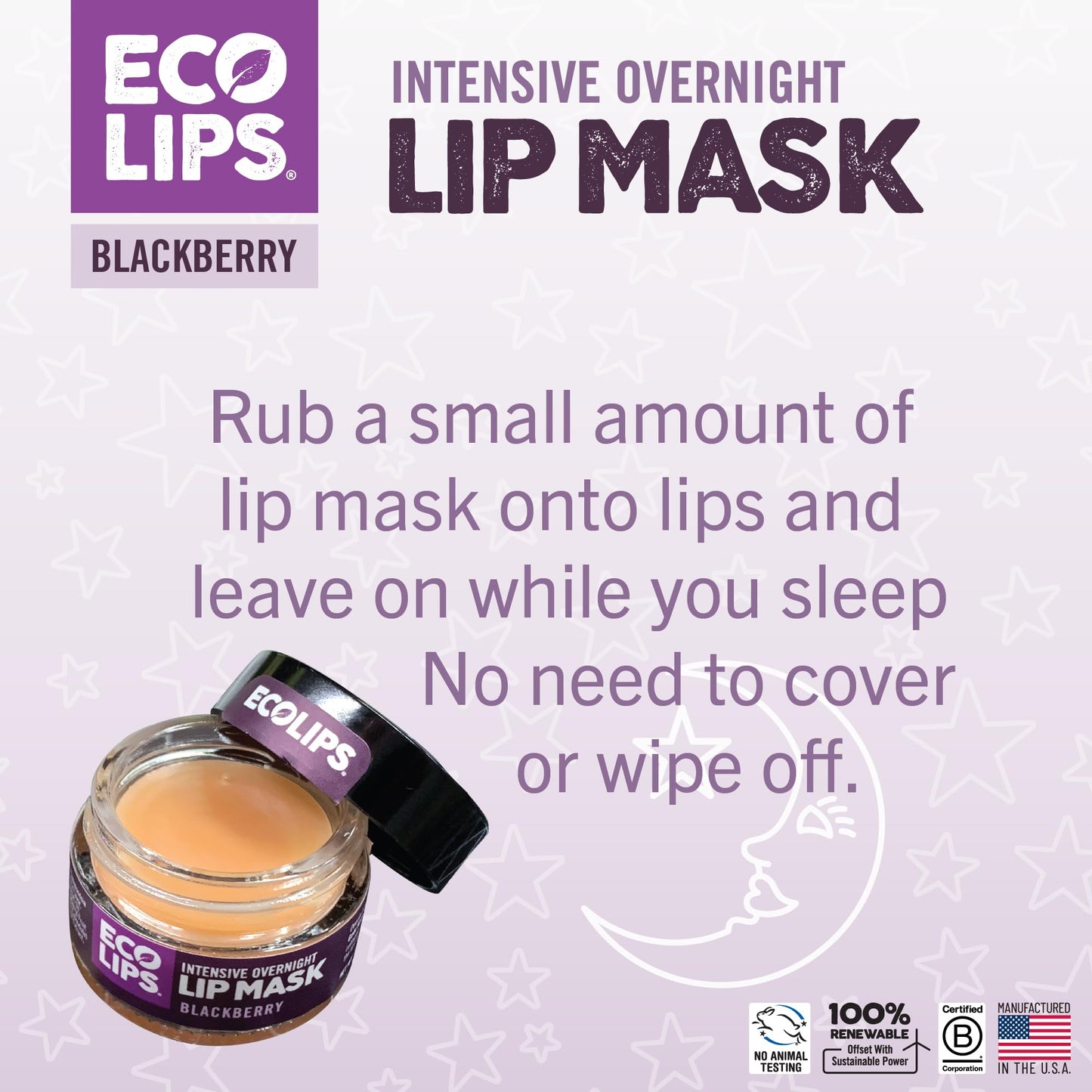 Eco Lips Blackberry Intensive Overnight Lip Mask 2-pack (0.39 oz.)- Repair & Restore Dry, Cracked, Chapped Lips Overnight - 100% USDA Organic Lip Care Treatment, Cruelty Free, Made in the USA