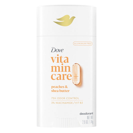 Dove VitaminCare+ Aluminum Free Deodorant Stick for 72H Odor Protection Peaches & Shea Butter Breathable Deodorant for Women 2.6 oz