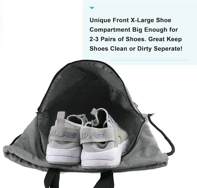 BeeGreen Drawstring Backpack Bag with Shoe Compartment, X-Large Black Gym Sports String Cinch Backpack