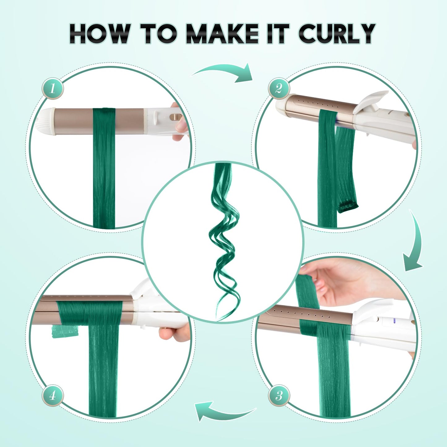 FESHFEN Colored Clip in Hair Extensions - 10 PCS Polaris Dark Green Highlighted Hair Piece Straight Synthetic Clip in Hairpieces for Women 22 inch