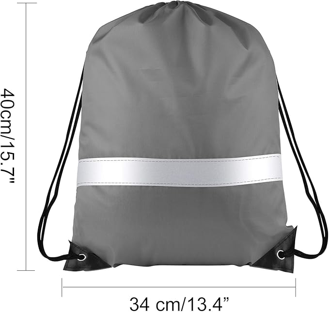 KUUQA 12 Pcs Drawstring Backpack Bag Bulk Reflective Backpack Gray String Bags Cinch Sack Backpack for Team Yoga Sport Gym Traveling