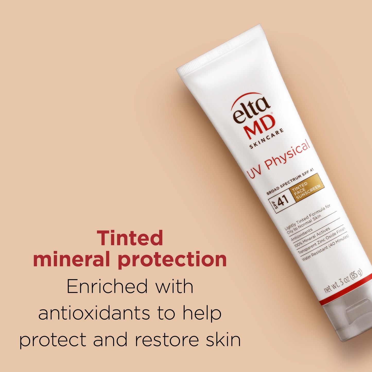 EltaMD UV Physical Tinted Mineral Sunscreen for Face - SPF 41 Tinted Sunscreen for Face, 100% Mineral Actives for Sensitive Skin, 3.0 oz Tube