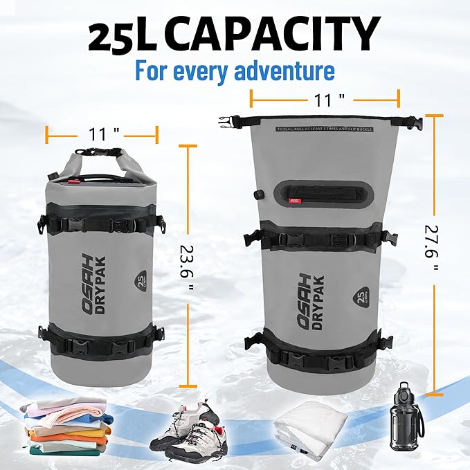 Waterproof Dry Bag - Motorcycle Luggage Tail Bag with Straps for Back Seat, Roll Top Lightweight Waterproof Backpack Sack for Travel, Swimming, Boating, Kayaking, Camping and Beach