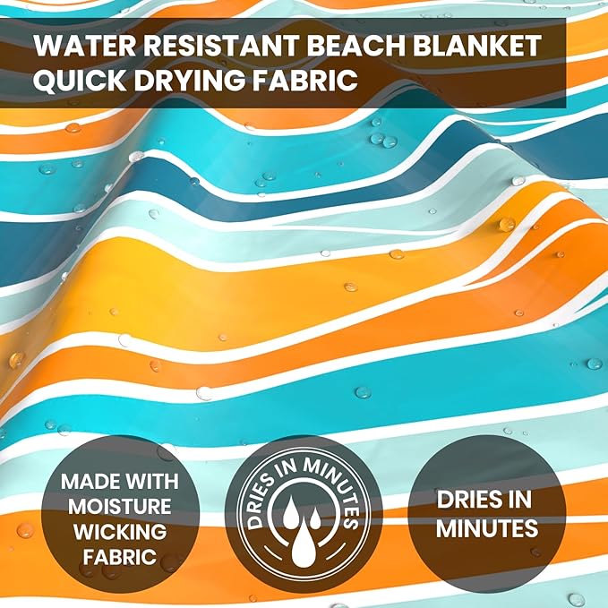 Everlasting Comfort Beach Blanket Waterproof Sandproof - Large Oversized Beach Mat for 10 People w/Stakes, Storage Bag - Beach Accessories for Family, Picnic, Concert, Travel