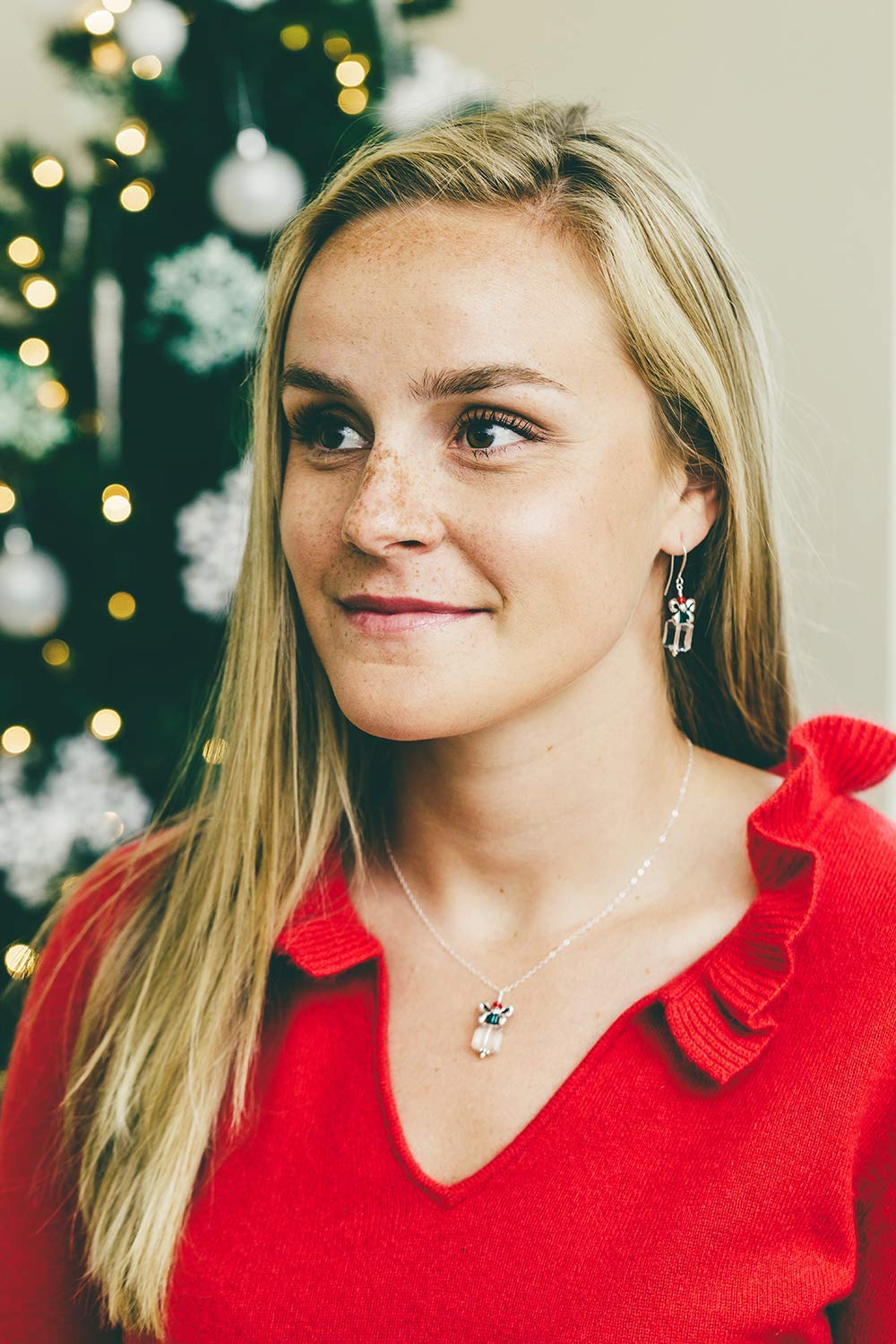 Designed By Stacey Handmade Sparkly Glass Crystal Earrings, Silver Plated Christmas Present Charm Dangly Drop Earrings, Elegant Gifts for Women, Christmas in July Jewelry, Winter Birthday, Holiday