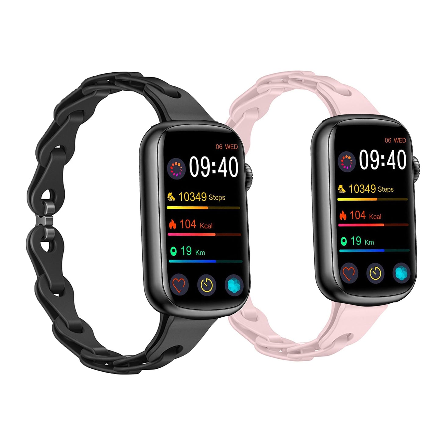 Compatible for FITVII Smart Watch Bands, 16mm,18mm, 20mm, 22mm Elastic Silicone Hollowed Out Replacement Straps Compatible for FITVII Nexa, HM08, HM58, HM57, HM78, HM68, HM21, H56, H86 Smart Watch (2 Pack-Black+Pink, 16mm size band)