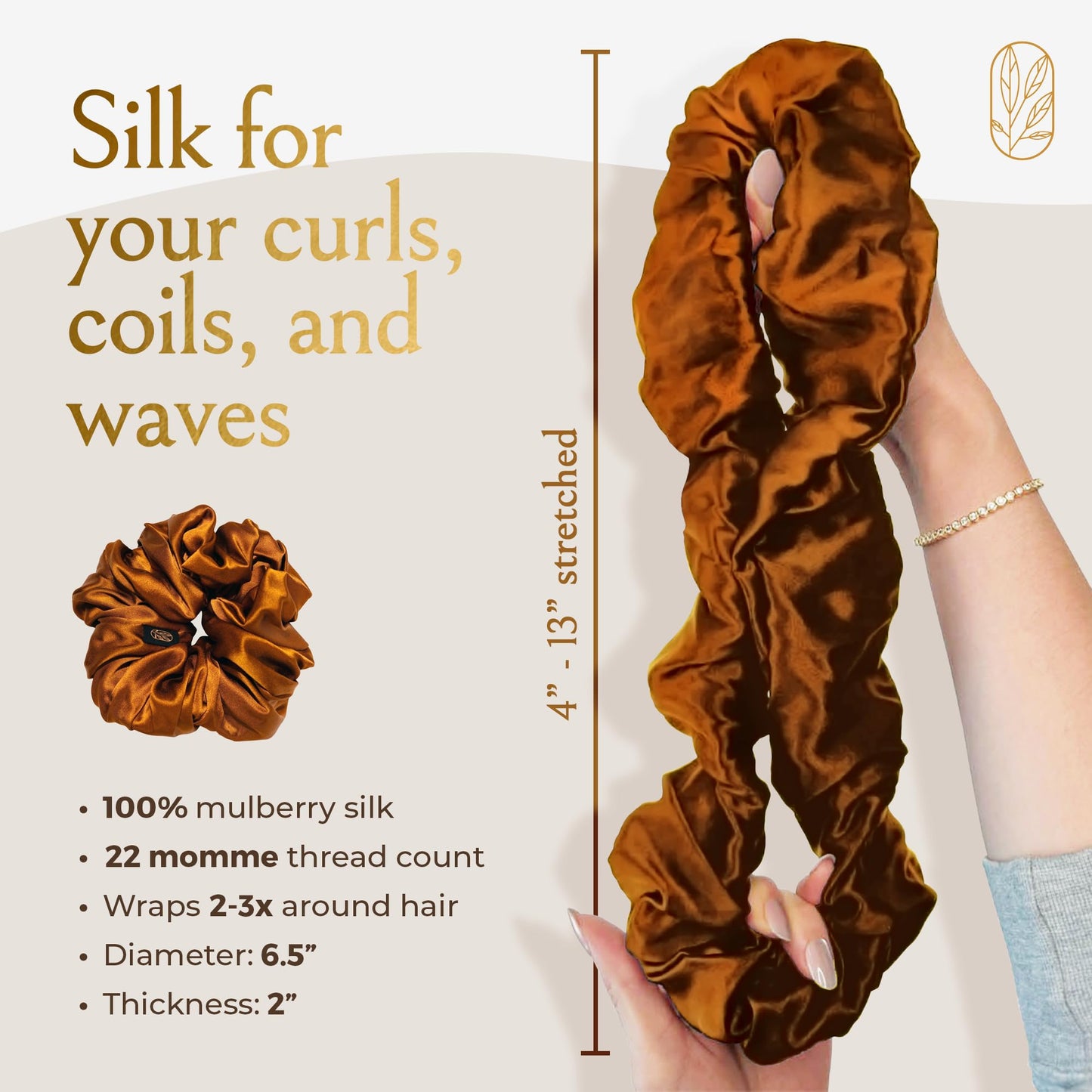 Curlfriend Collective Scrunchies for Women, Extra Large Silk Scrunchies for Curly Hair, Silk Hair Ties No Damage, Hair Accessories for Thick Hair, Ponytail Holders -Pumpkin, XL