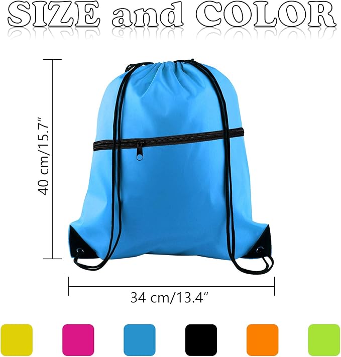 KUUQA 12Pcs Drawstring Bag Sports Gym String Backpack Bulk Cinch Bag Sackpack with Zipper for School Yoga Sport Gym Traveling