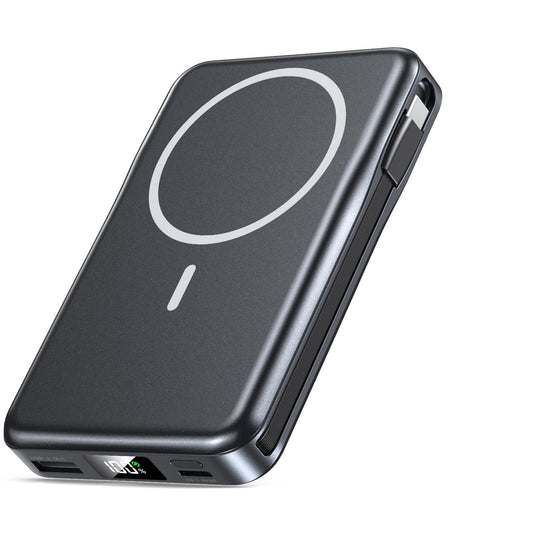 Magnetic Portable Charger, 10000mAh Power Bank, 5 in 1 Portable Charger with Built in Cable, 20W Fast Charging for Magsafe Battery Pack Compatible with iPhone 16/15/14/13 Pro/Pro Max, Samsung Series
