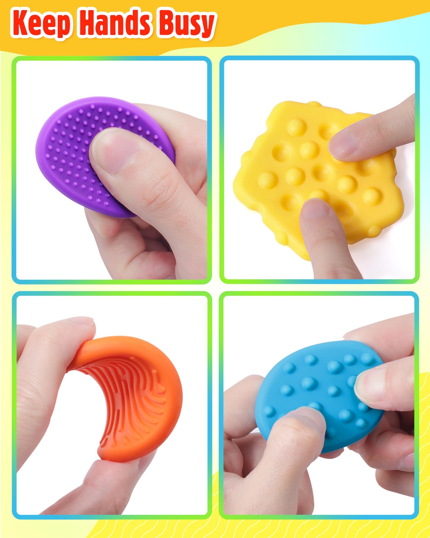 Sensory Fidget Toys for Kids Adults: 16 Pack Textured Silicone Worry Stones for Anxiety Relief, Sensory Stress Toy for Autism Kids Calming, Quiet Small Fidgets for Classroom Prizes