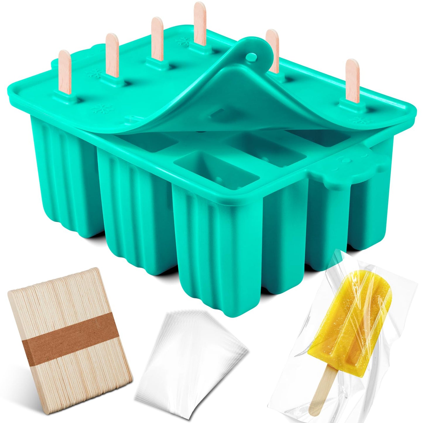 Popsicles Molds, Silicone ice Pop Mold Food Grade Cakesicles Mold For ice Cream 50 Popsicle Sticks 50 Popsicle Bag (Blue, 12 Cavities)