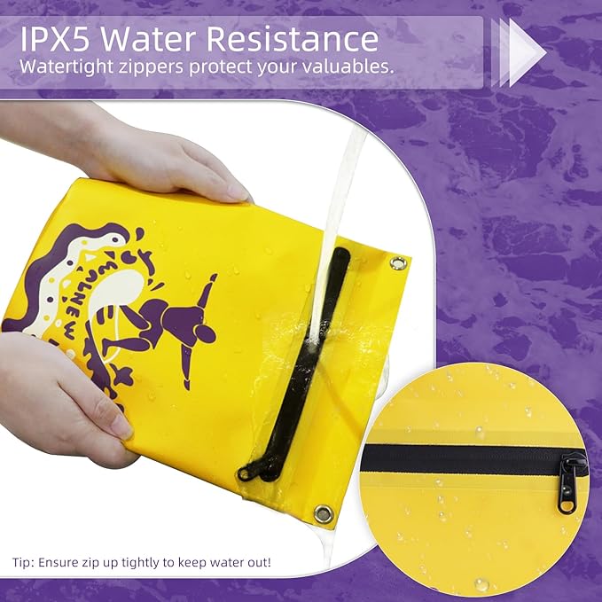 WALNEW Waterproof Dry Bag with Watertight Zipper, Lightweight Waterproof Pouch for Women Men, IPX5 Crossbody Dry Sack Keeps Gear Dry for Kayaking, Beach, Boating, Camping, Fishing, Hiking (YELLOW)