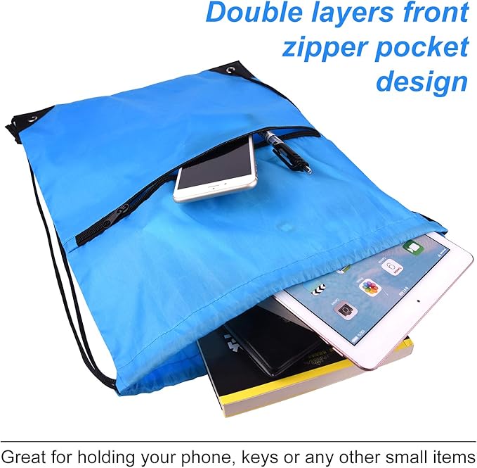 KUUQA 12Pcs Drawstring Bag Sports Gym String Backpack Bulk Cinch Bag Sackpack with Zipper for School Yoga Sport Gym Traveling