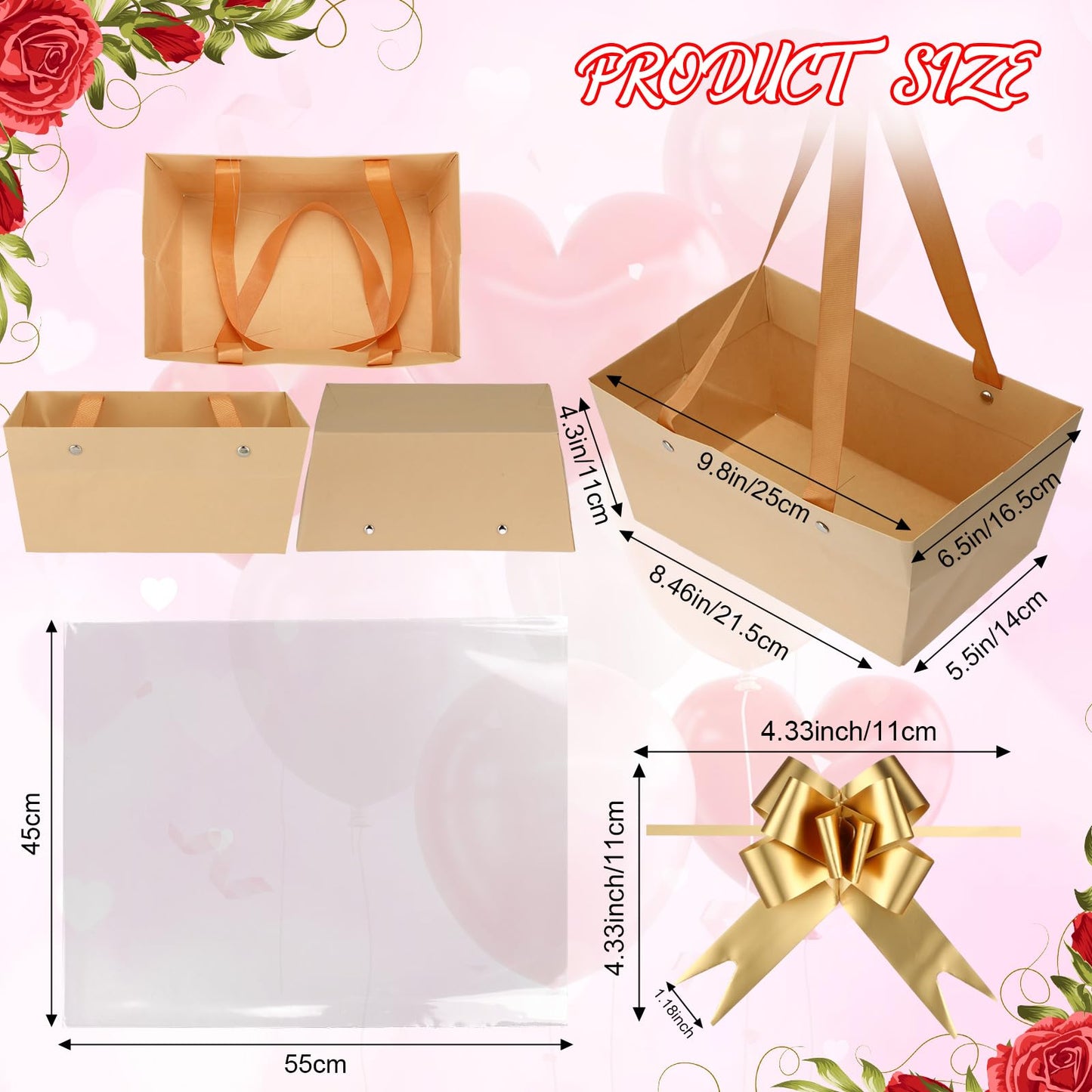 Colarr 12 Pack Baskets for Gifts Empty Bulk Kraft Empty Gift Basket Kit with Handle Wrapping Bag Bow Sturdy Market Tray to Fill for Wedding Bridal Shower Birthday Christmas Party Favor(Gold)