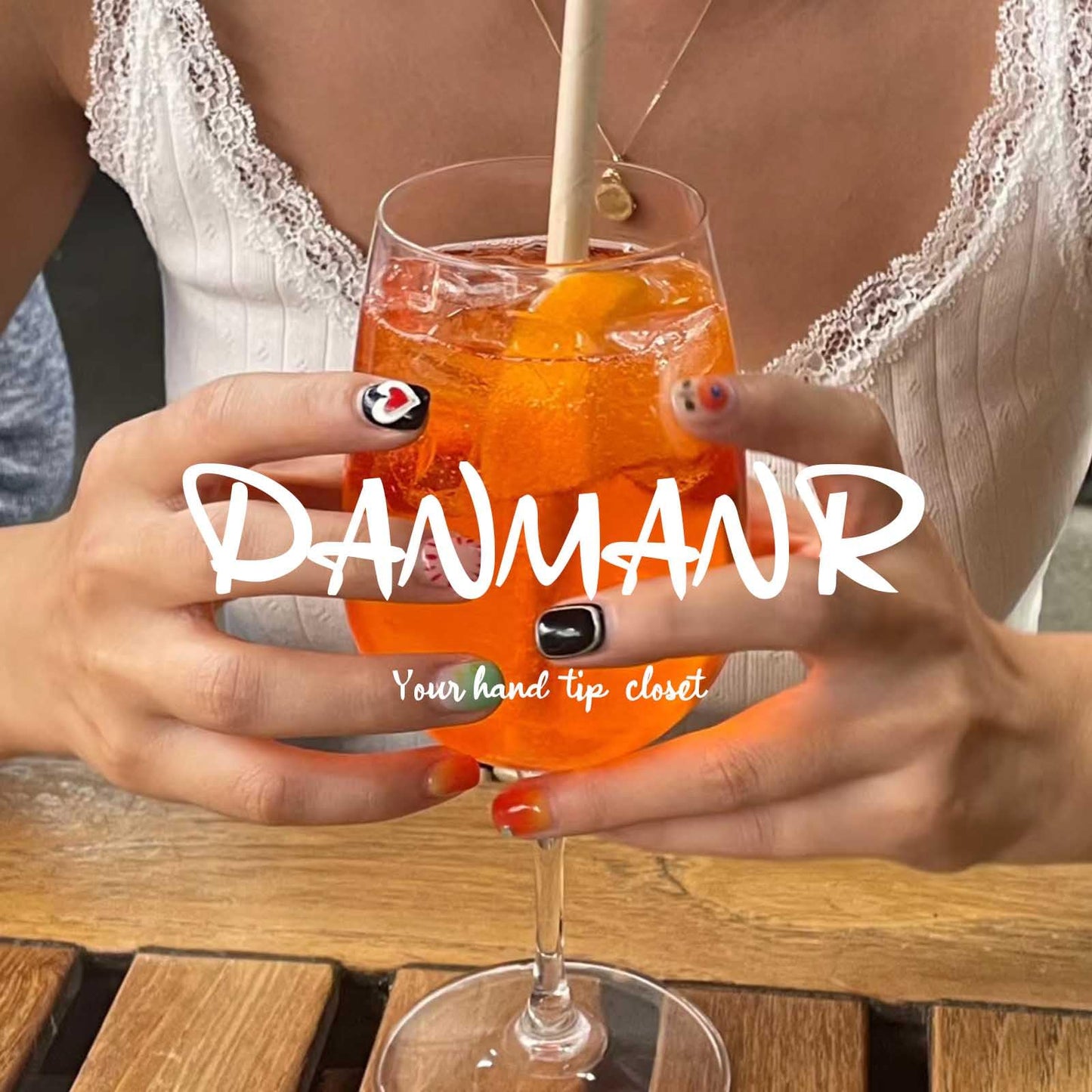 DANMANR Long Press on Nails Square French Fake Nails Full Cover Nude Acrylic False Nails for Women and Girls 24PCS (Gold Shiny)