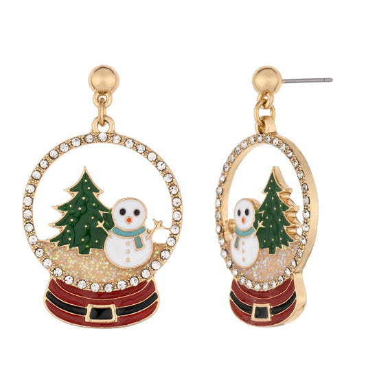 MADISON TYLER Christmas Dangle Snowglobe Earrings for Women | Cutout Christmas Tree and Snowman | Lightweight | Hypoallergenic Jewelry | Xmas Holiday Earrings Gifts for Women