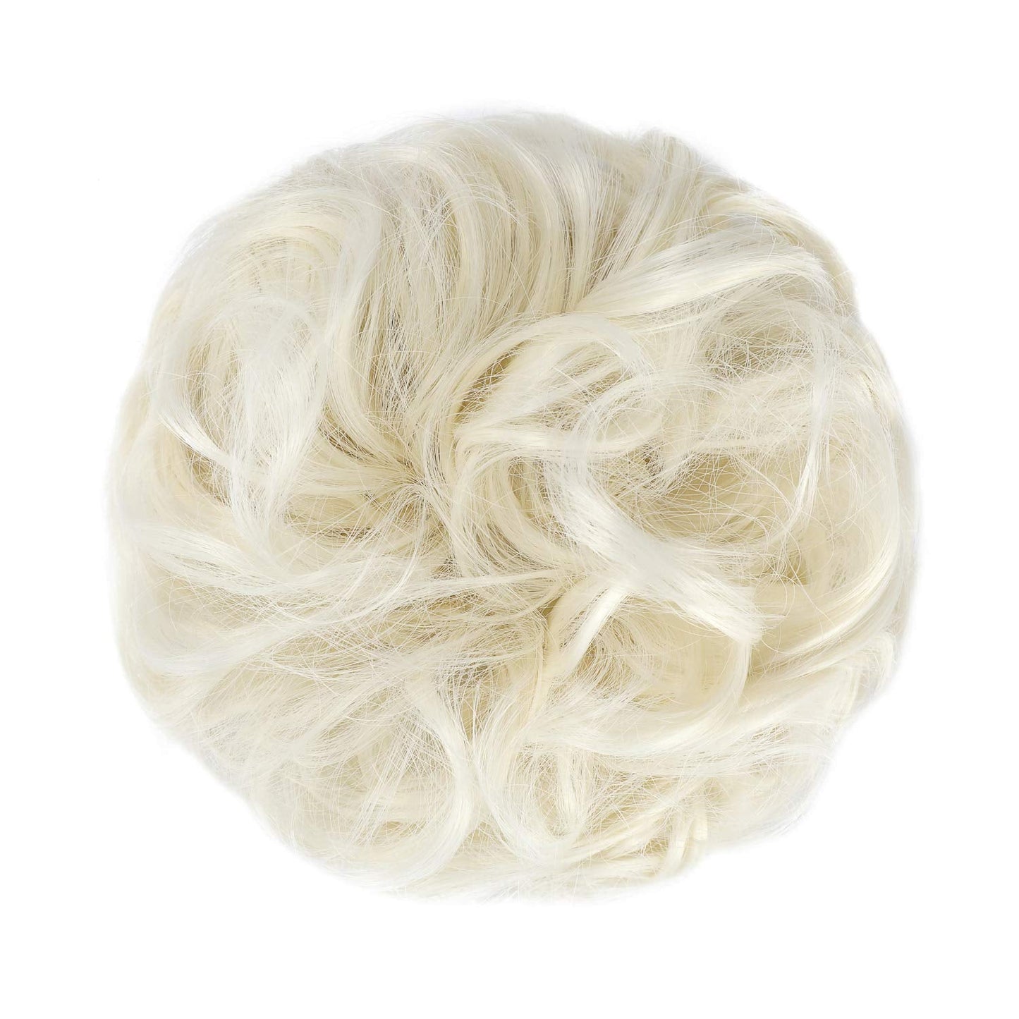 FeidyLong 2 PCS Messy Bun Hair Piece Wavy Curly Scrunchies Synthetic Chignon Ponytail Hair Extensions Thick Updo Hairpieces for Women Girls(Platinum Blonde)