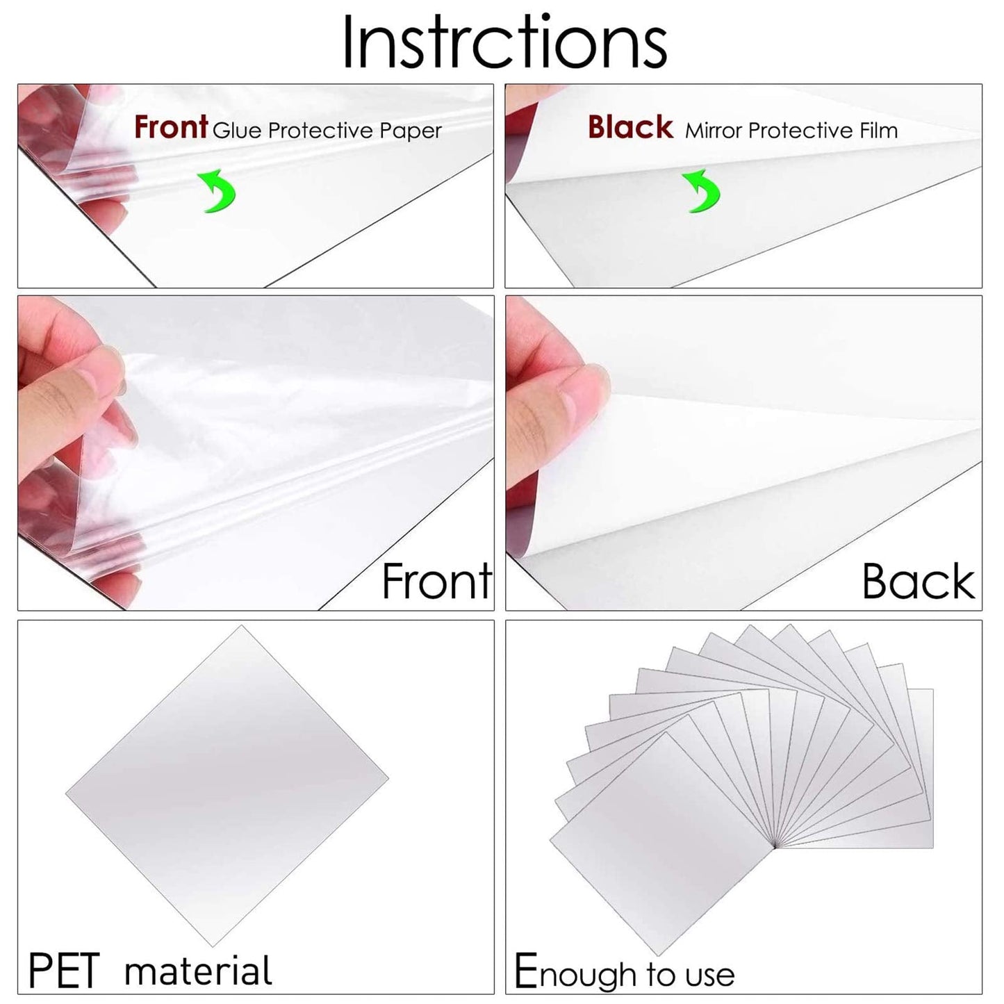 BBTO 10 Pieces Self Adhesive Mirror Stickers 12 x 12 Inch Flexible Cut to Size Mirror Sheets Wall Frameless Small Sheets for Home Living Room Wall Decor