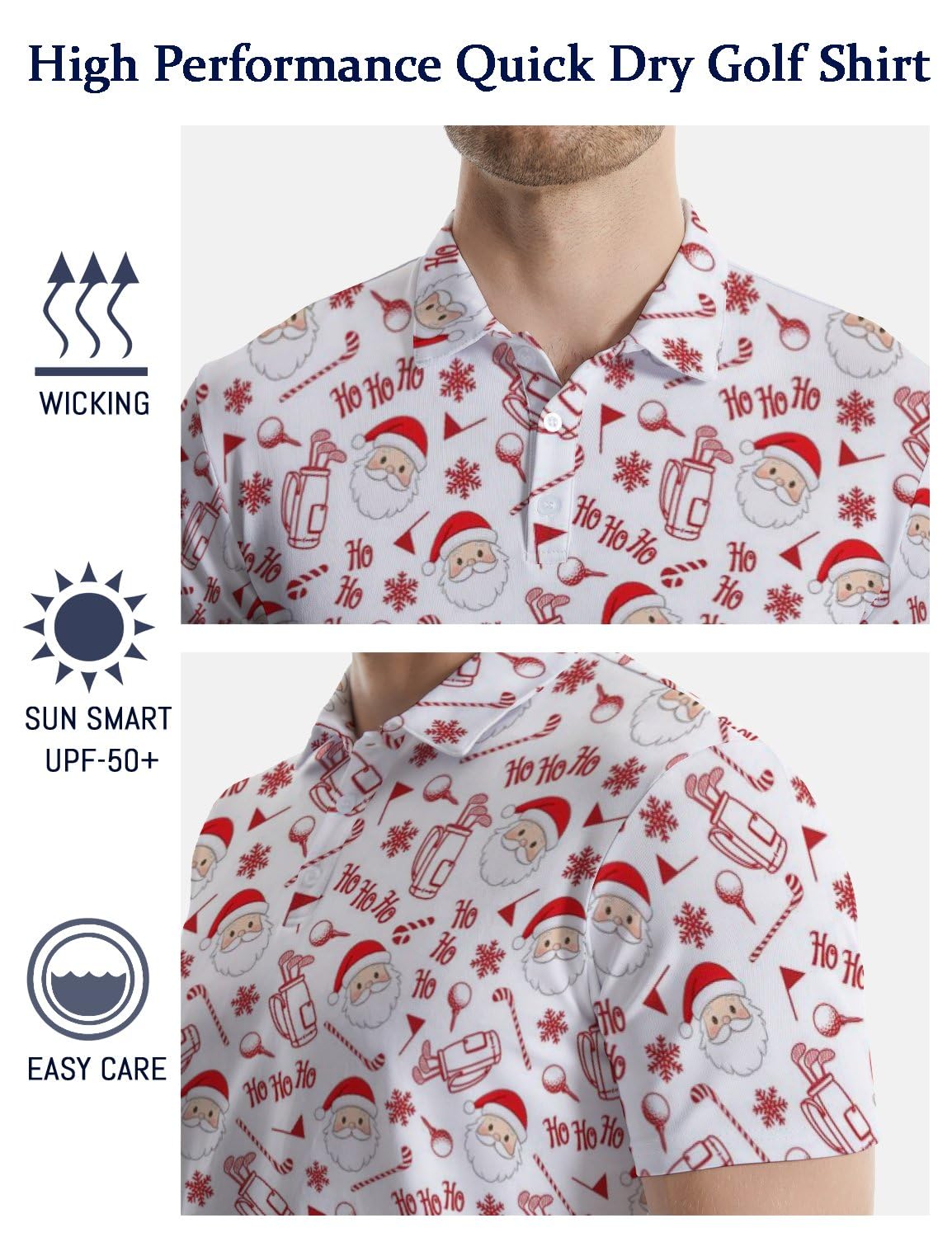 Funny Christmas Golf Polo Shirts for Men Fashion Short Sleeve Shirts Crazy Golf Shirt Christmas Outfits Quick Dry Hawaiian Shirt Golfer Gift