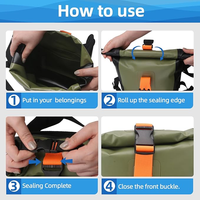 Waterproof Dry Bag with Adjustable Waist Strap Large Capacity Waterproof Waist Bag for Kayaking Boating Fishing Cycling (Green)