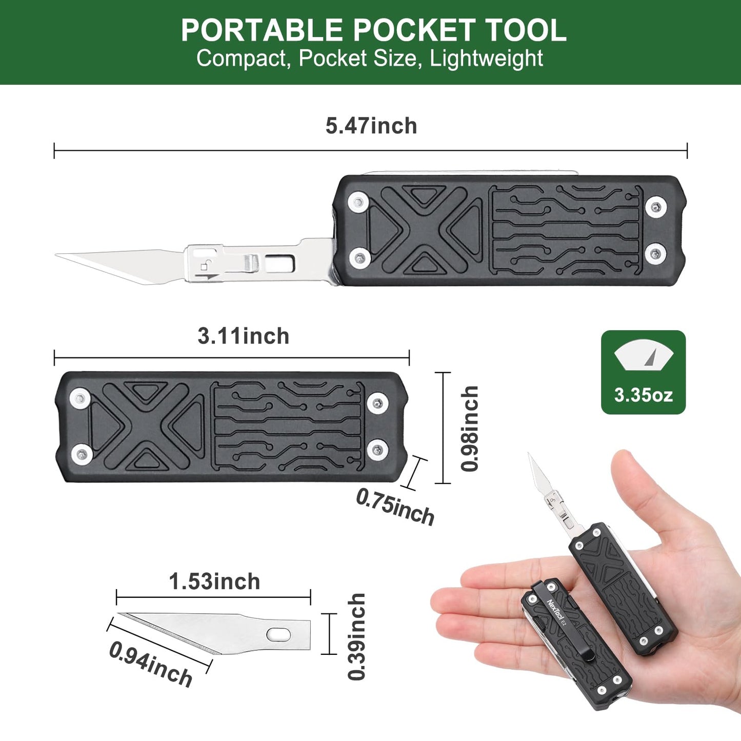NexTool Pocket Tool E1, Pocket Knife Multi-Tool with Replaceable Folding Utility Knife, Dual Head Screwdriver and Scissors, Mini Multitool for EDC Carry, Engraving, Cutting and Repair, Small Multitool