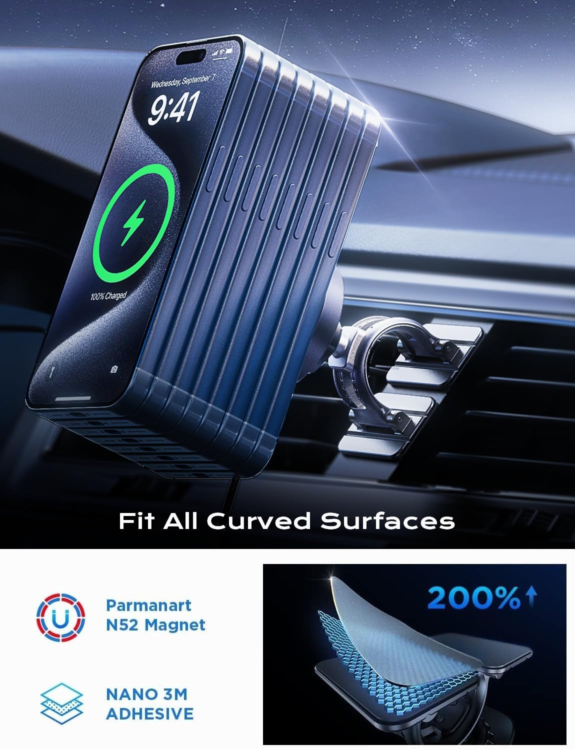 LISEN for 15W MagSafe Car Mount Charger,Magnetic Wireless Car Charger for iPhone 16 Pro Max Accessories,Magnetic Phone Holder for 17 iPhone 16e 15 14 13 12,Samsung ＆ Pixel with MagSafe,Gifts