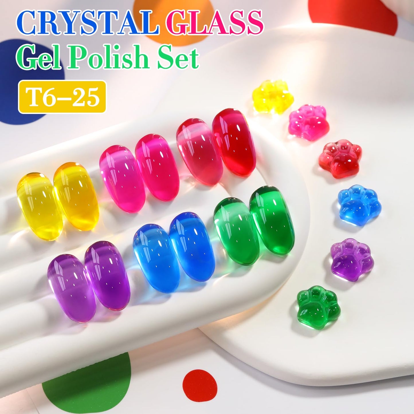 Double Rhythm 6 Pcs 15 ML Gel Polish Set Same Color Same Bottle Soak Off Gel Polish Kit Nail Art Manicure Salon DIY at Home for Women (Jelly Yellow Pink Red Purple Blue-T6-25)