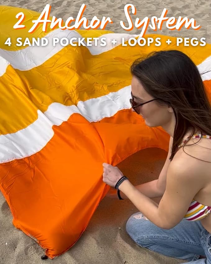 ECCOSOPHY Sandproof Beach Blanket - Oversized Sand Free Beach Mat 9'x10' - Lightweight Outdoor Picnic Blanket Anchored with 4 Corner Sand Pockets & Plastic Stakes - Heat Proof, Quick Drying & Compact