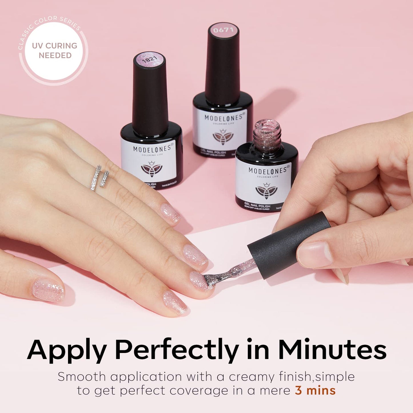 Modelones Gel Nail Polish, Nude Pink 6 Colors Gel Nail Polish Set Neutral Pink Glitter Nail Polish Gel Classic Nude Sheer Pink Gel Polish LED Nail Art Manicure Soak Off DIY Salon Gifts for Women Girls