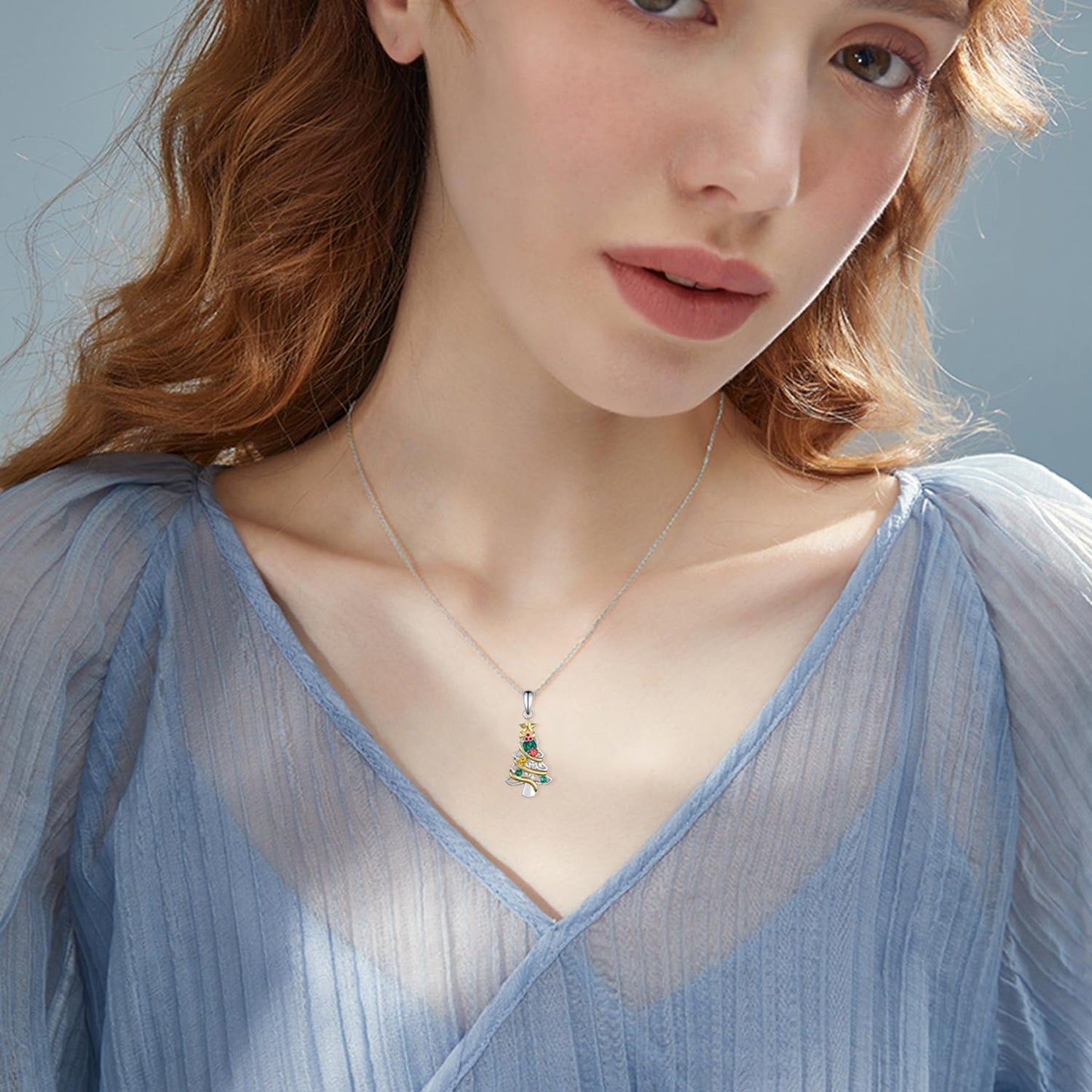 CVRAVO 925 Sterling Silver Christmas Tree Necklace for Women - Holiday Jewelry Gifts