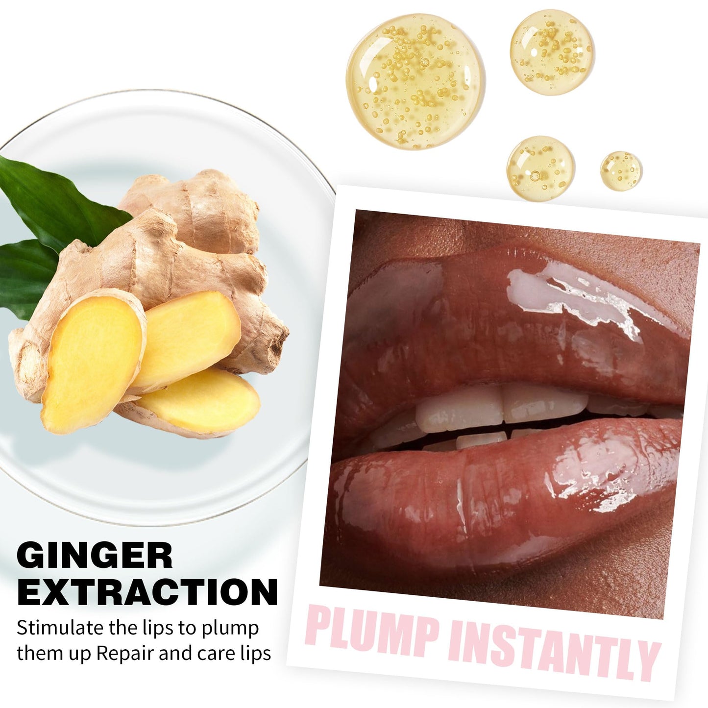 Easilydays Ginger Lip Plumping Booster, Plumping Lip Oil Lipstick with Ginger Extract, Fuller Lips Instantly, Voluminous, Hydrating, High-Shine, Plump & Pout Lip Plumper for Women Girls, #01 Petal