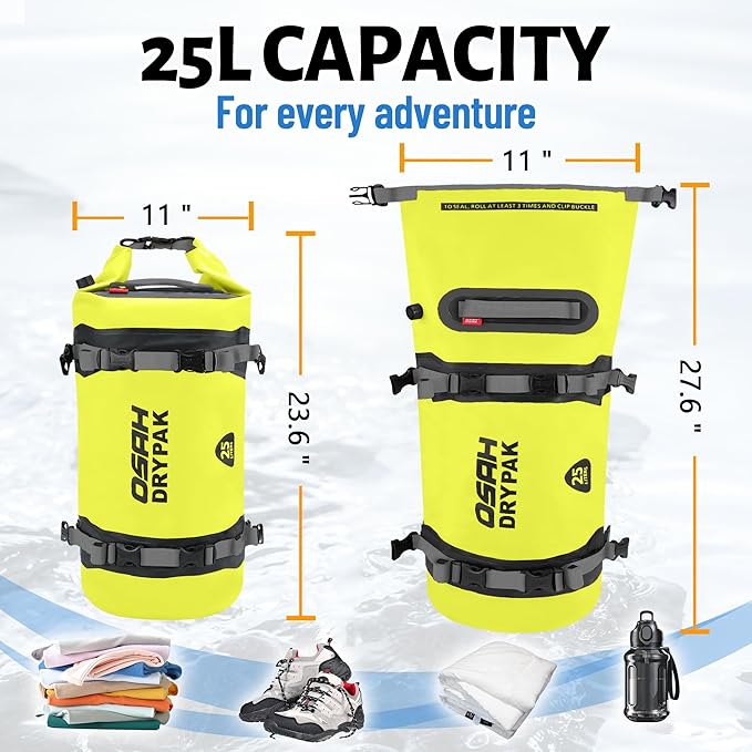 Waterproof Dry Bag - Motorcycle Luggage Tail Bag with Straps for Back Seat, Roll Top Lightweight Waterproof Backpack Sack for Travel, Swimming, Boating, Kayaking, Camping and Beach