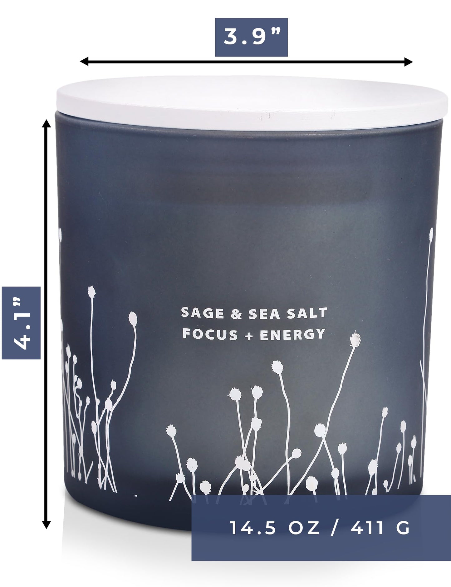 White Sage Sea Salt 3 Wick Candle - Large Soy Scented Candle 14.5 oz - Sage Candle for Cleansing House - Aromatherapy Energy Cleansing Sage Scented Candles for Women & Men