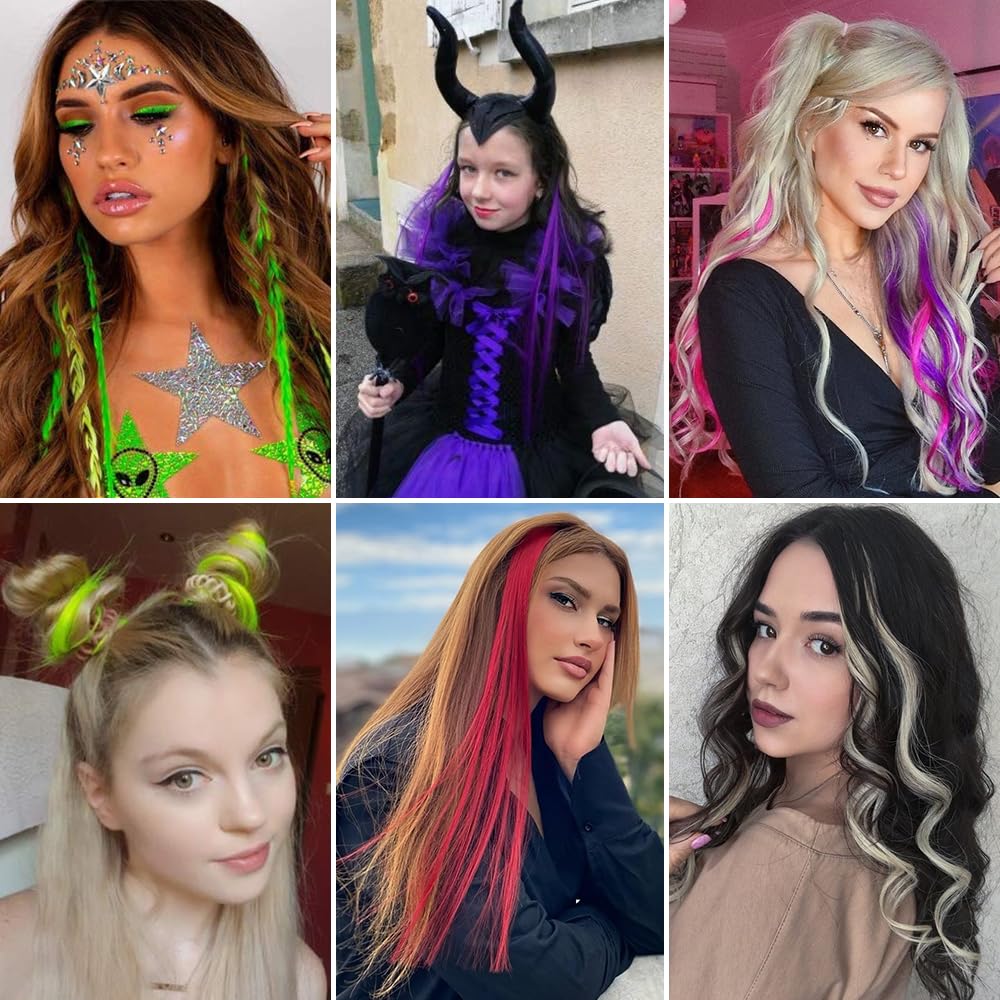 FESHFEN Colored Clip in Hair Extensions - 10 PCS Brown Mixed Blonde Highlighted Hair Piece Straight Synthetic Clip in Hairpieces for Women 22 inch