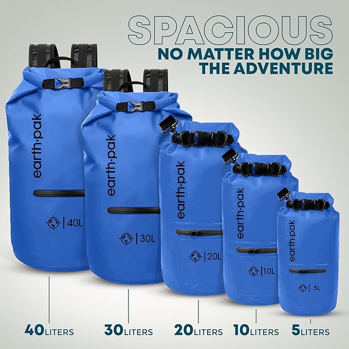 Earth Pak Waterproof Dry Bag with Zippered Pocket - Waterproof Dry Bag Backpack Keeps Gear Dry