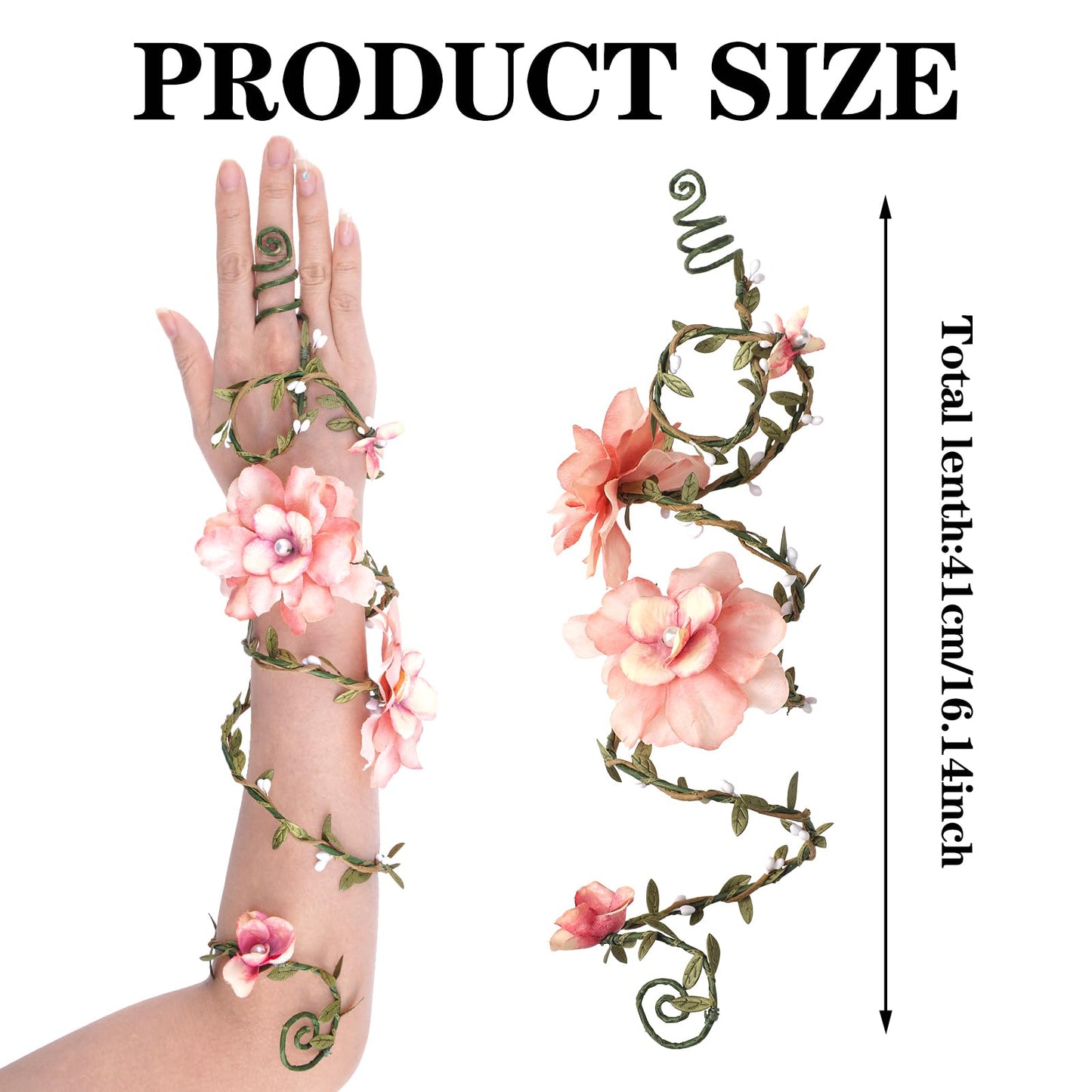 FRESHME Renaissance Fairy Flower Arm Wrap - 1 PC Elf Arm Cuff Bracelet with Pink Flowers Woodland Forest Mother Nature Costume Poison Ivy Costume Fantasy Renfaire Cosplay Prom Dress Up Accessories for Women