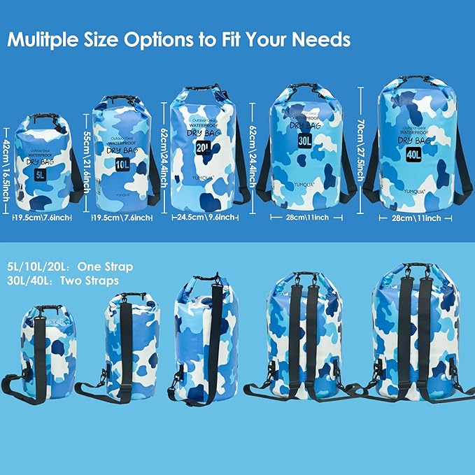 Waterproof Dry Bag Backpack 5L/10L/20L/30L/40L, Roll Top Floating Waterproof Storage Bags for Kayaking, Boating, Swimming, Hiking, Camping and Fishing